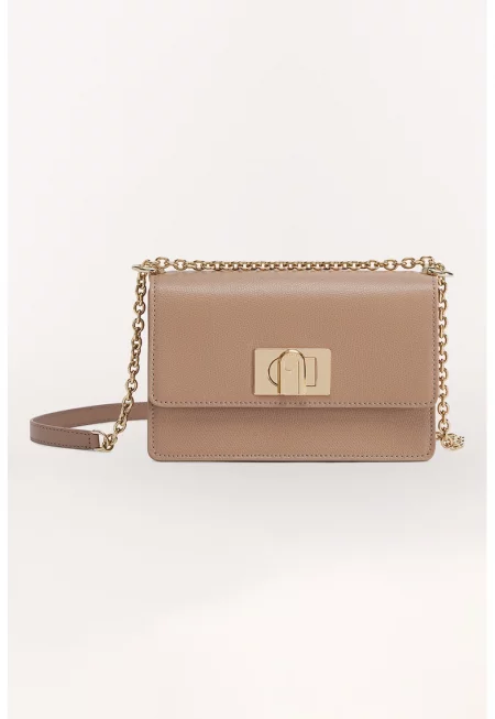 Кожена чанта през рамо с презрамка-верижка с протектор за рамото - Персийски портокал