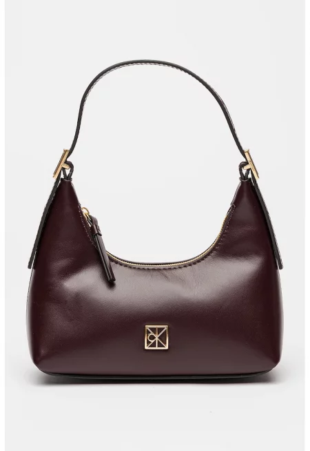 Кожена чанта за рамо - Тъмновиолетов