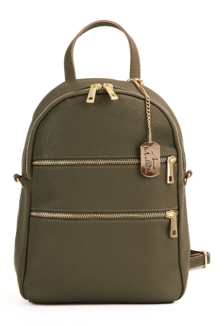 Кожена раница Zeolla с отделяща се презрамка - Тъмно каки