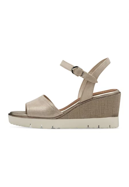 Кожени скосени сандали - Златист