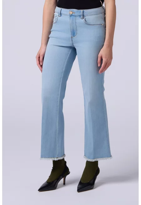 Леко разкроени дънки с незавършени краища - Светлосин