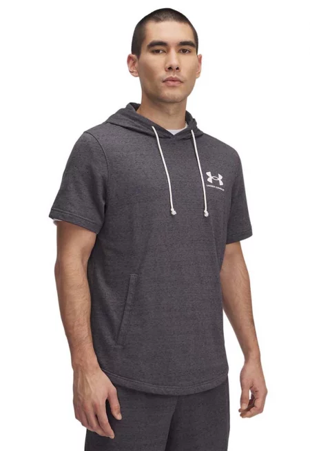 Мъхесто худи Rival с къси ръкави - Меланж тъмно сиво