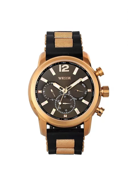 Мъжки часовник  модел WWG200908 - кварц - водоустойчив 5 ATM - черен - бронз - силиконова каишка - стоманен корпус от розово злато