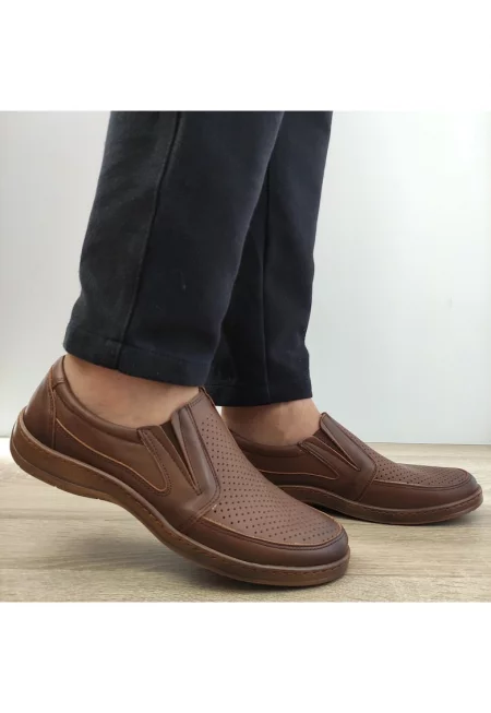 Мъжки перфорирани обувки  200589 Светло кафяво - кафяво - Кафяв