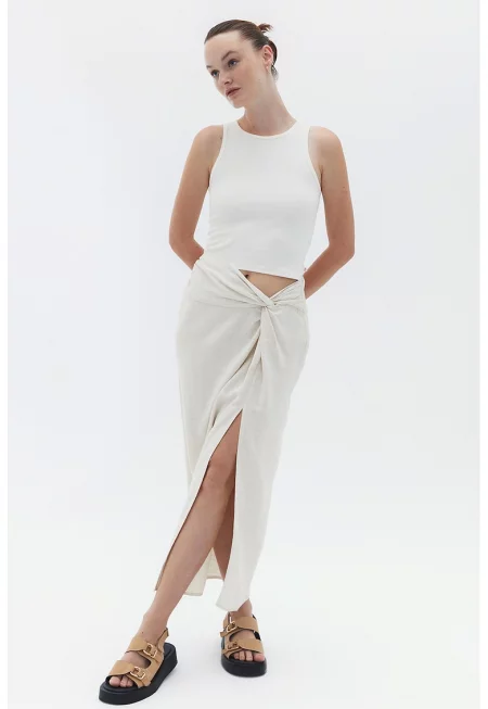 Миди пола с джобове встрани - Мръснобял