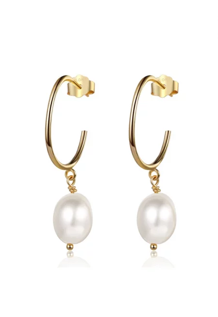 Обеци Shizumi с 18К златно покритие и перли - Бял