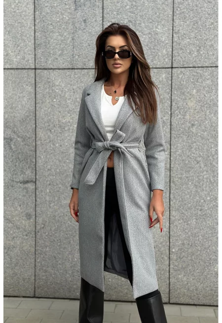 Палто с раздвоен ревер - Светлосив меланж