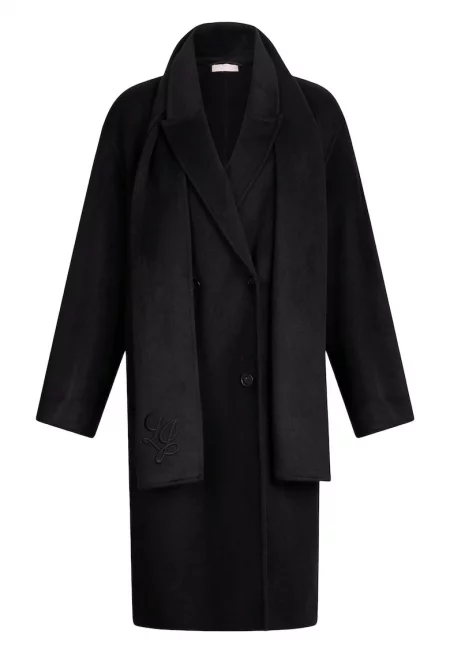 Палто с вълна с шал - Черен