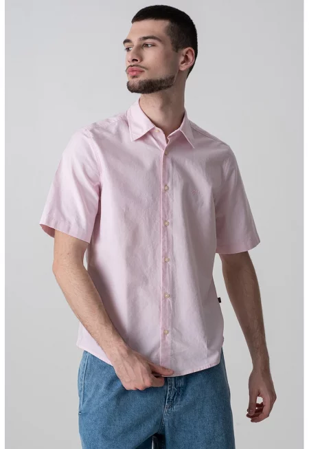 Памучна риза с къси ръкави - Пастелнорозов