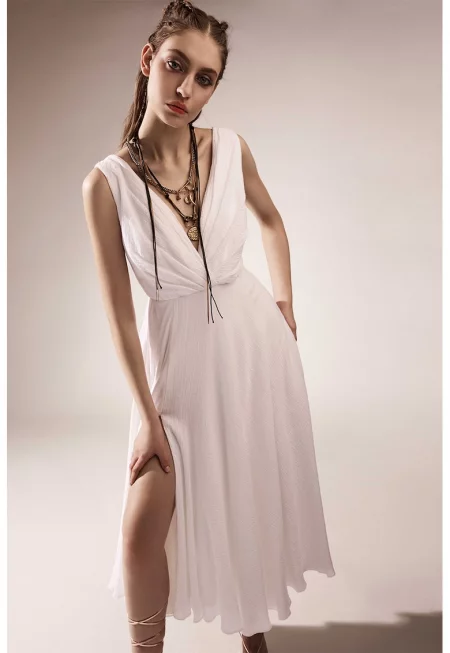 Памучна рокля без ръкави - с шпиц - Бял