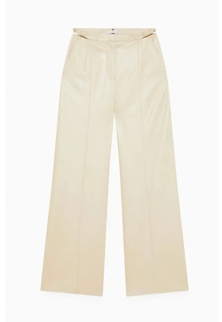 Pantaloni cu croiala ampla - din piele ecologica - Бежов