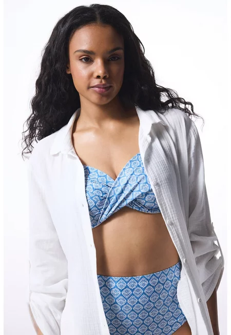 Плажна риза с дълги ръкави - Бял