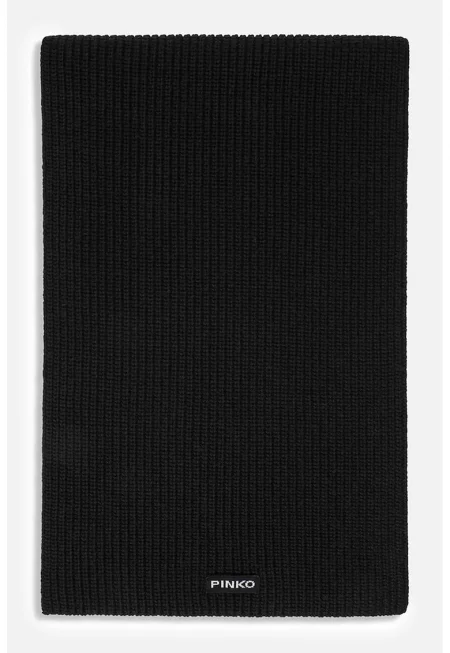 Плетен кръгъл шал с вълна - Черен