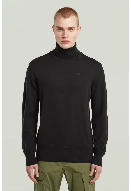 Плетено вълненно поло - Черен
