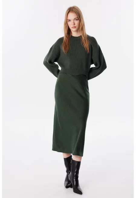 Права миди рокля с дизайн 2 в 1 - Аква зелено