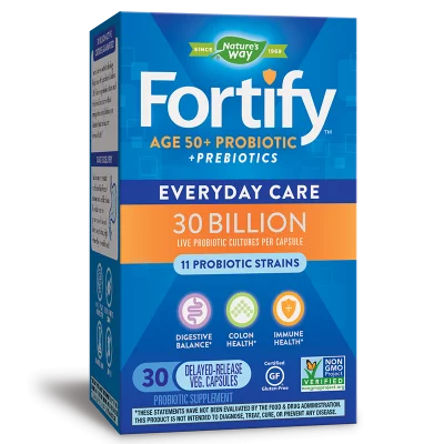 Пробиотик + пребиотици 50+ ежедневна грижа - Fortify Age 50+ Probiotic Everyday Care, 30 млрд. активни пробиотици, 30 капсули