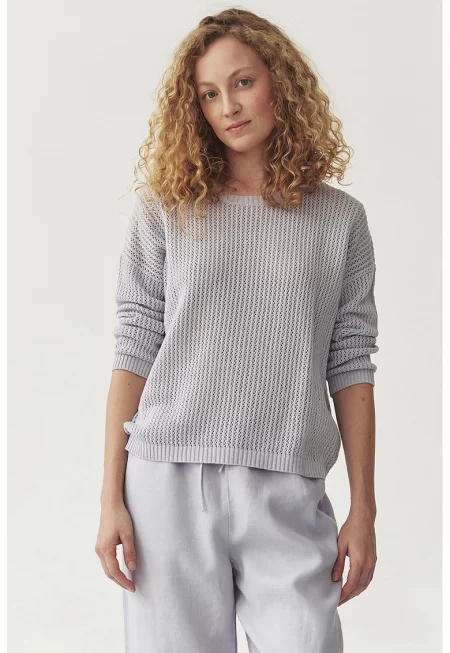 Пуловер с овално деколте и отвори - Светло сив