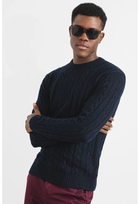 Пуловер с вълна - Тъмносин