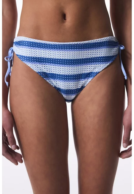 Раирана бразилиана с връзки встрани - Бял/Син