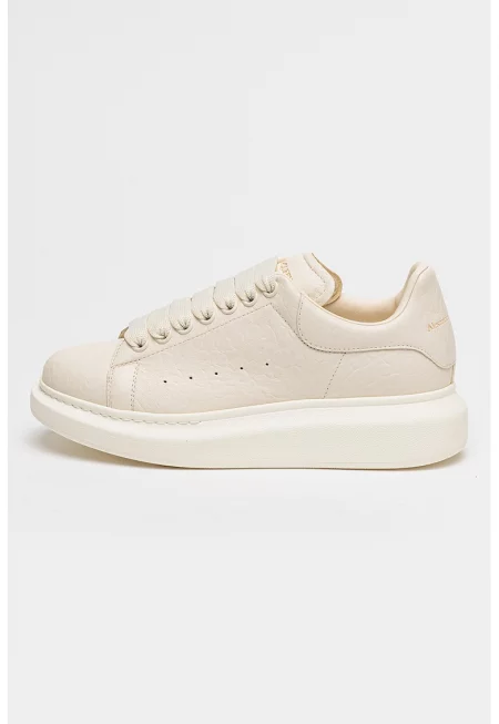 Релефни тренировъчни обувки от кожа с лого - Сиво-бежов