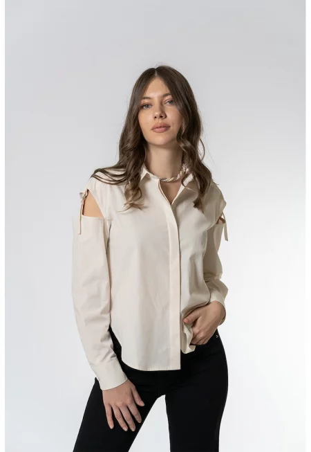 Риза Krista с дълги ръкави и свободна кройка - Крем