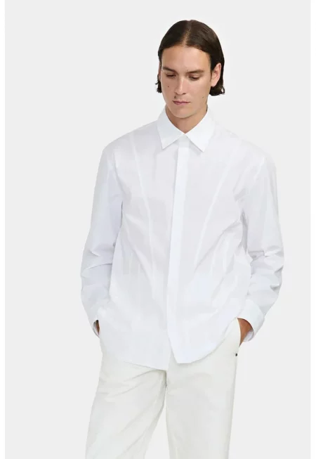 Риза regular fit с корсетни вложки - Бял