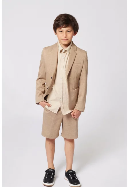 Риза с лен с пришити джобове - Светло бежово