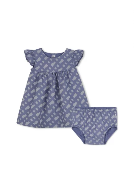 Рокля с десен и бикини - 2 части - Прашно синьо