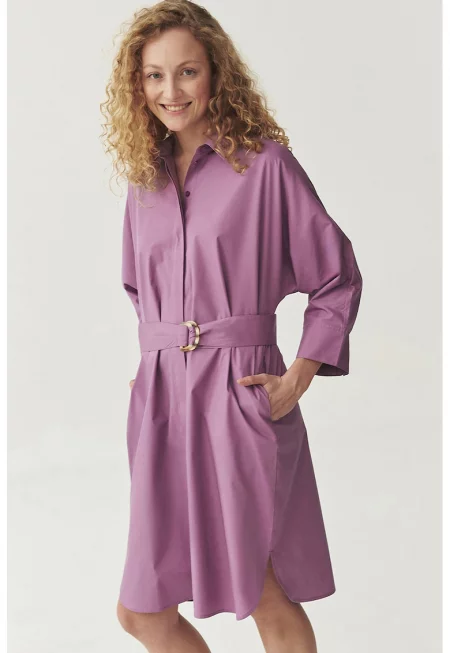 Рокля тип риза с колан - Лилав