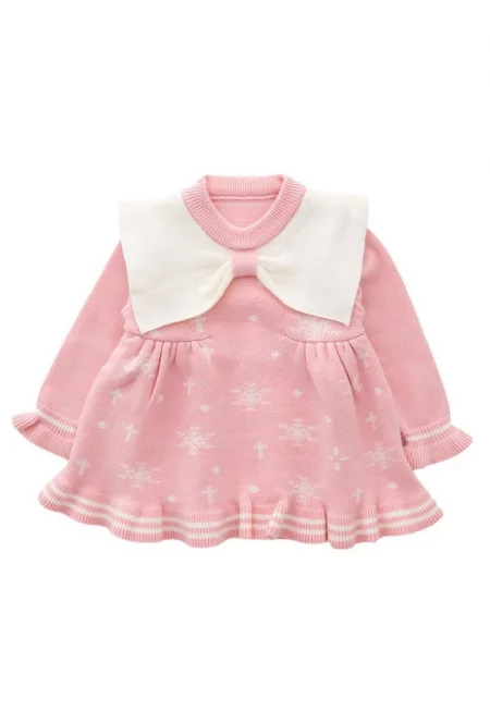 Розова плетена рокля за момиче Амалия