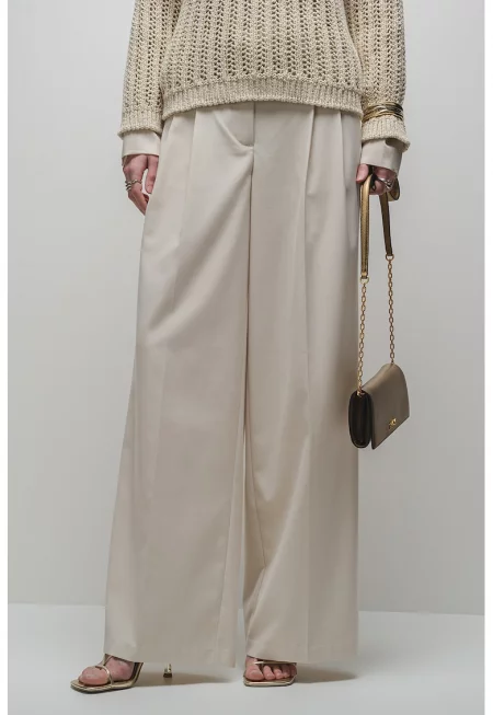 Широк панталон с набирания - Слонова кост