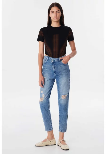 Скъсени дънки с отвори - Син