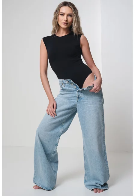 Слим памучно боди - Черен