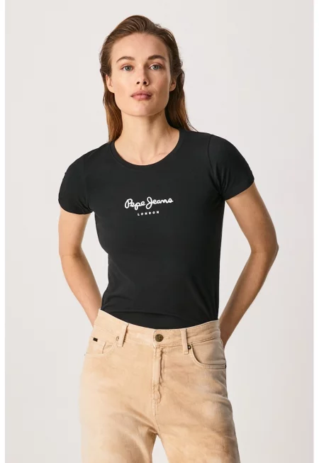 Слим тениска с лого - Черен