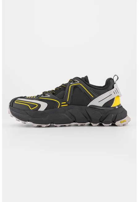 Спортни обувки от еко кожа и текстил - Черен/Жълт