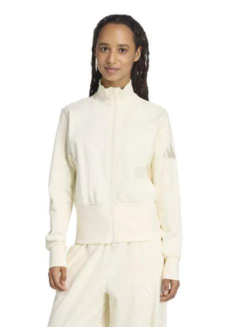 Суитшърт с памук с къс цип - Крем