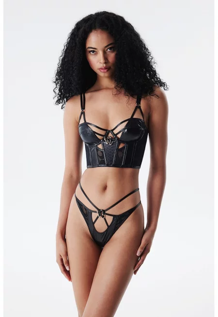 Сутиен с кожен ефект - Черен