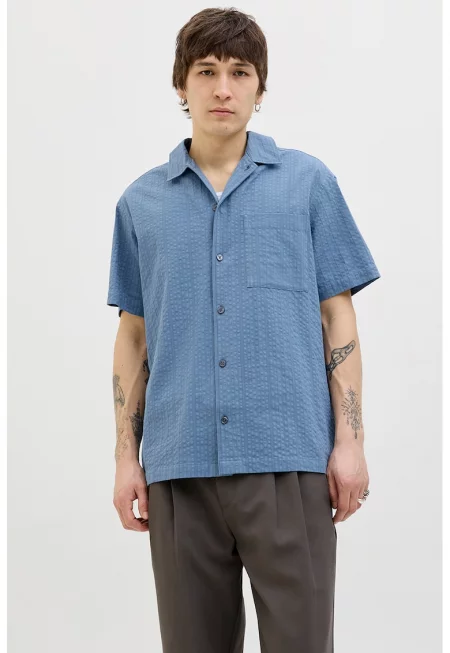 Свободна риза с релеф - Прашно синьо