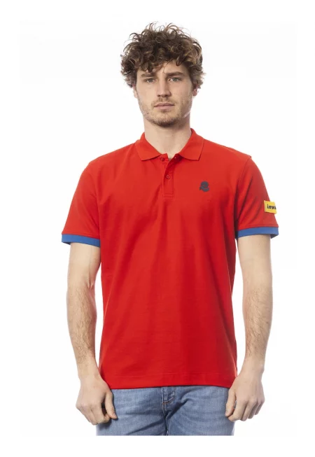 Тениска от памук с яка - Червен