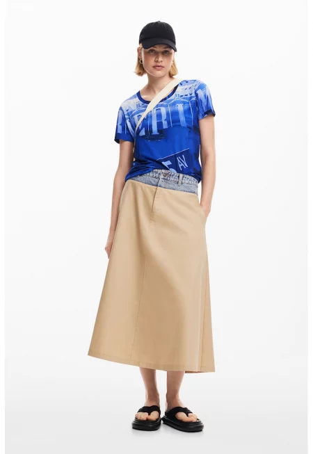 Тениска с принт - Бял/Кралско Синьо