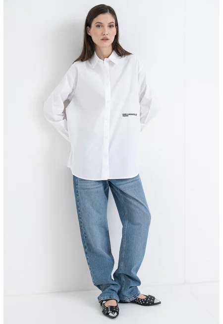 Уголемена риза от памук - Бял