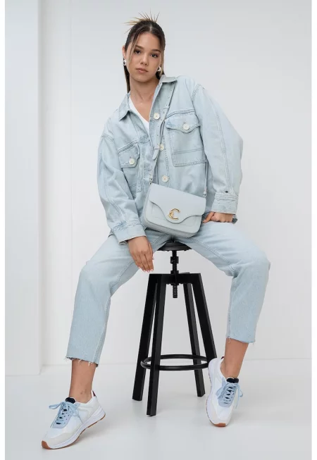 Уголемено дънково яке - Светлосин