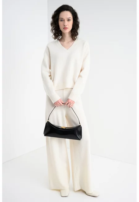 Вълнен пуловер с паднали ръкави - Слонова кост