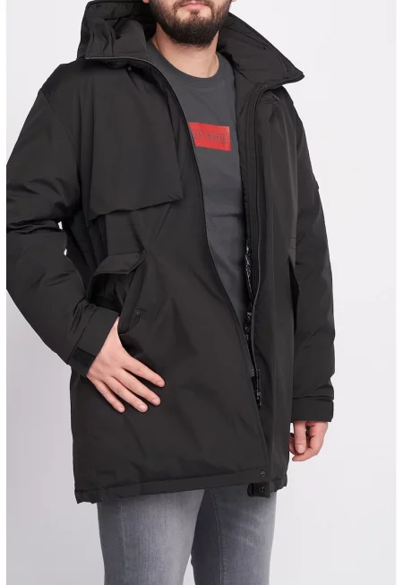Ватирано зимно яке с качулка - Черен