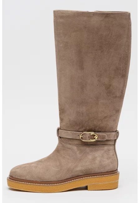 Велурени ботуши с цип - Бежов