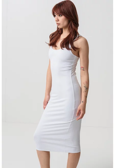 Вталена рокля без ръкави - Бял