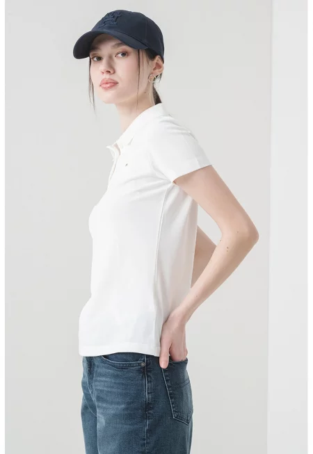 Вталена тениска с яка - Мръснобял