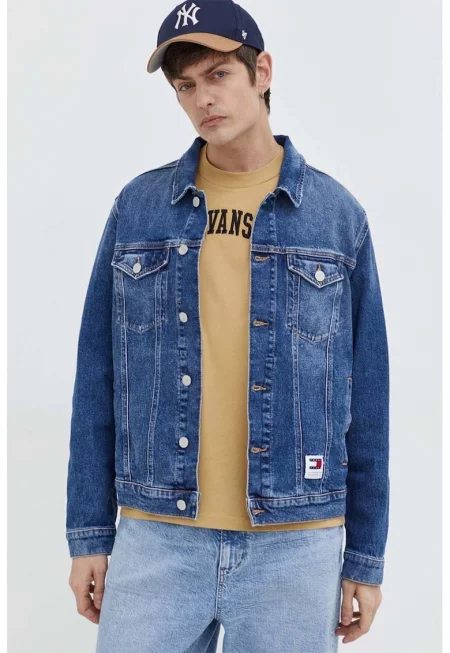 Яке от деним със захабен ефект - Син