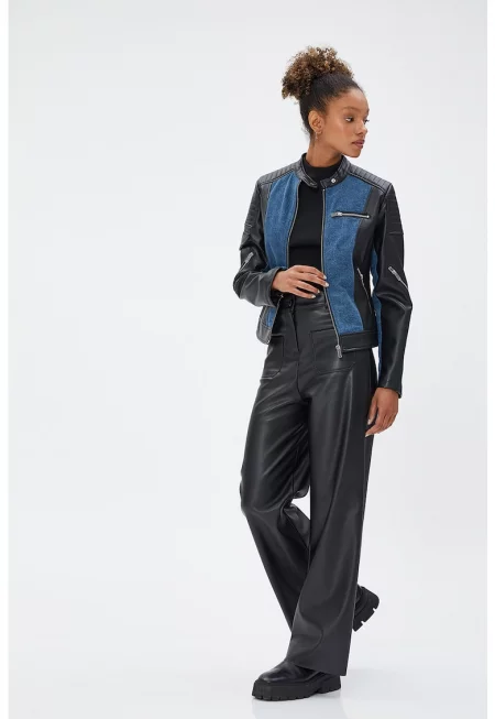 Яке от еко кожа с деним