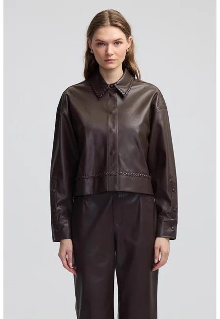 Яке от еко кожа с капси - Тъмнокафяв
